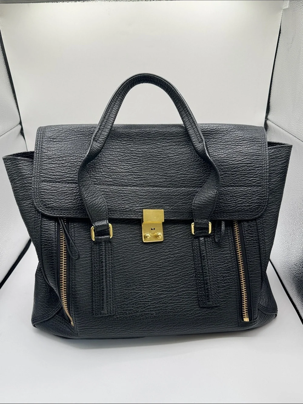3.1 Phillip Lim Pashli Satchel Black Leather Top-Handle Tote with Gold Hardware